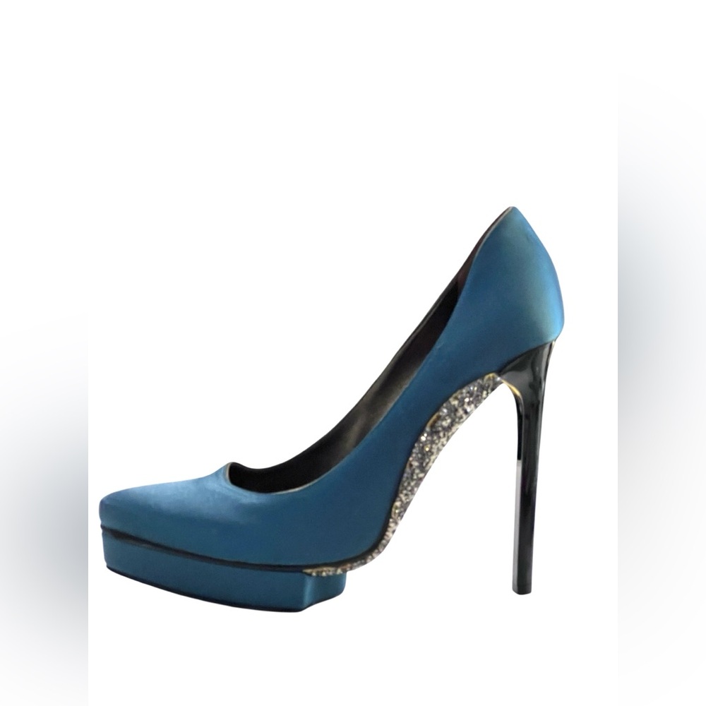 Lanvin aquamarine rhinestone soles platform heels